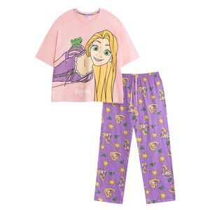 Tangled Womens/Ladies Rapunzel Short-Sleeved Long Pyjama Set / Pink/Purple